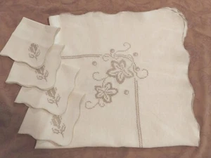 My Estate Sale! Vintage Linen Tablecloth W/ Napkins Set Cross Stitch Decorated  - Picture 1 of 4