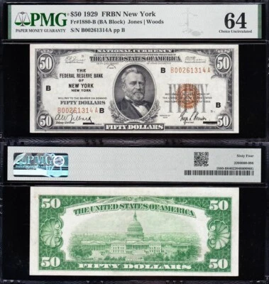 Amazing Crisp VCH/UNCIRCULATED 1929 $50 NEW YORK Brown Seal FRBN! PMG 64! 61314A - Image 1 of 3