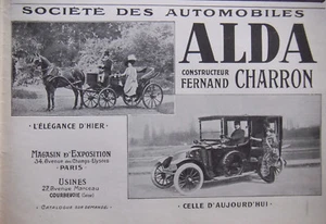  PUBLICITÉ PRESSE 1913 SOCIÉTÉ DES AUTOMOBILES ALDA CONSTRUCTEUR FERNAND CHARRON - Foto 1 di 1