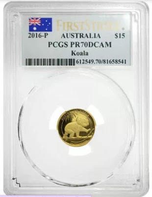 2016-P 1/10 oz $15 Gold Australian Koala Proof Coin PCGS PF 70 DCAM First Strike - Image 1 of 2