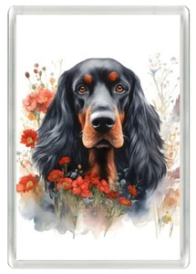 GORDON SETTER & FLOWERS DOG ART PRINT NOVELTY ACRYLIC FRIDGE MAGNET GREAT GIFT - Picture 1 of 1