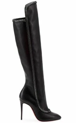 Christian Louboutin Clemence Botta 100 Negro Cuero Cadena OTK Tacón Rodilla Bota 41 Foto 1 de 4
