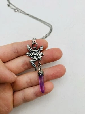 复古纯银波西米亚仙女紫水晶小饰品 20 英寸银色链条 — 第 1/4 张图片