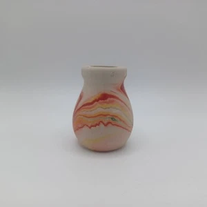 Nemadji Art Pottery Toothpick/Vase, small, Vintage, 2-1/4", Swirl Brown/Orange - Picture 1 of 6