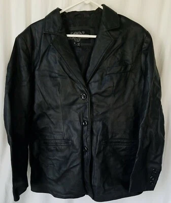 LEATHER GALLERY Chaqueta Blazer Mujer Cuero Negro Abotonada Talla XL Foto 1 de 4