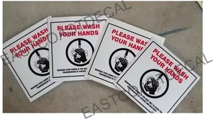4 PLEASE WASH HANDS 5" x 5" DECAL STICKERS. UV EXT or INT VIRUS WARNING WASH - Picture 1 of 1