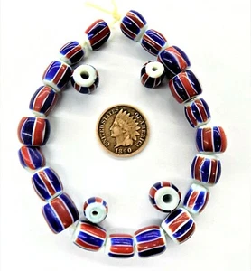 20 Alabaster Core 1700's Style Striped Lamp African Trade Beads READ # 802 - Picture 1 of 1