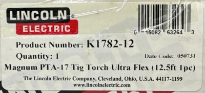 Lincoln Electric K1782-12 PTA-17 Pro-Torch TIG Torch Ultra-Flex Cable 12.5ft - Image 1 of 4