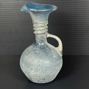 S'Esgleieta Scavo Blue Glass Pitcher Vase 6.5" Threaded Neck Mallorca Spain - Picture 1 of 6