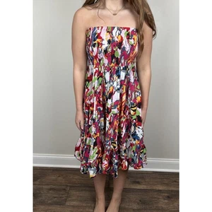 Dress Addict Strapless Smocked Elastic Ruffled Mini Dress Maxi Skirt Bright XS - Picture 1 of 7