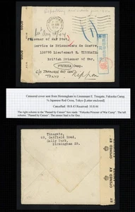 1943 Japan POW Cover from GB, Fukouka Camp Censor Seal & Ono Censor Rare Letter - Picture 1 of 5