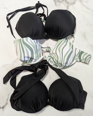 3 PUSH-UP** BIKINI Tops - Talla Mujer Mediana/32B NEGRO VERDE Joe Boxer* H&M* Foto 1 de 4