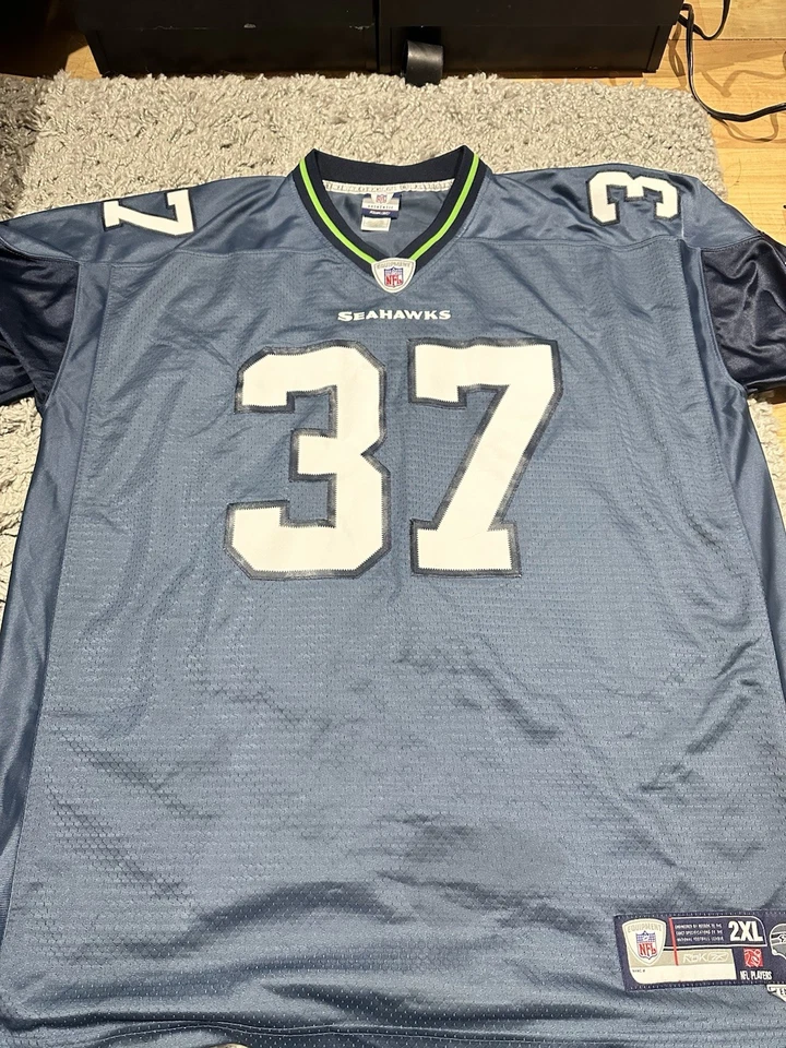 Футболка мужская Shaun Alexander XXL синяя Seattle Seahawks с вышивкой Reebok НЕРАСПРОДАННАЯ - Изображение 1 из 4