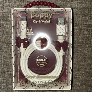 XO Poppy Bow Maroon  Charging Cable 4ft for iPhone USB-A To USB - C - Picture 1 of 2