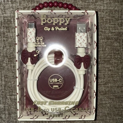 XO Poppy Bow Maroon  Charging Cable 4ft for iPhone USB-A To USB - C - Image 1 of 2