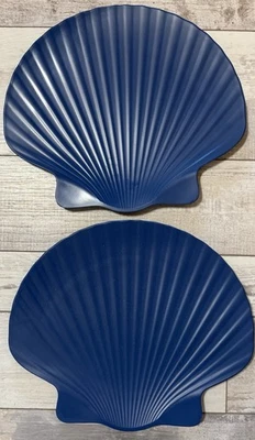Sun Squad Set Of 2 Melamine Blue Serving Platters Seashell Shape - Image 1 of 4