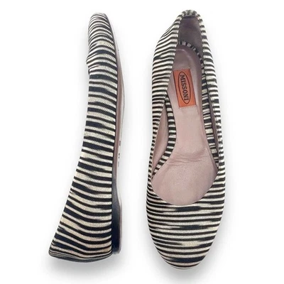 Bailarina Missoni Ballet Plana Tela a Rayas Negro Bronceado Talla 38.5 | EE. UU. 8.5 Foto 1 de 4