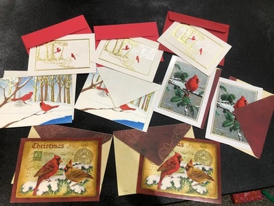9 VTG Foil Embossed Cardinals Christmas greeting Card W/envelopes Some Match R2 - Image 1 of 4