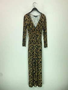 Sosandar Brown Leopard Print Wrap Jumpsuit V Neck Long Sleeve Wide Leg UK12 - Picture 1 of 12