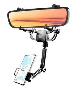 Rear View Mirror Car Phone Holder – Easy Install Universal Mount for iPhone & - Picture 1 of 8