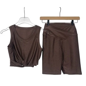 Aerie Offline gerippt Glanz Crossover Biker Shorts Tank Top Set Größe Medium - Bild 1 von 10