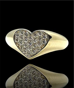 9ct yellow Gold & Diamond Heart Shape Signet Ring - Picture 1 of 4