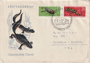 1963 GERMANY DDR FDC FAUNA BEETLE FIRE SALAMANDER TO USA - Picture 1 of 2