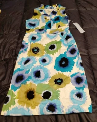 Vestido para mujer London Times azul/verde flores sin mangas talla 4 nuevo con etiquetas cremallera lateral Foto 1 de 4