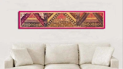 60" VINTAGE BEAD SARI DECOR TAPESTRY WALL HANGING NEW HOME GIFT RUNNER THROW - Image 1 of 4