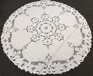 70" Round White Fabric Embroidery Tablecloth w/ Napkins Wedding Bridal Event - Picture 1 of 4