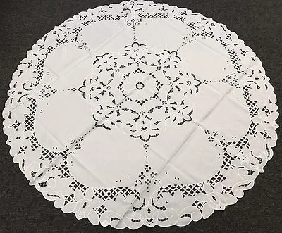 Mantel bordado de tela blanco redondo de 70" con servilletas boda evento nupcial Foto 1 de 4