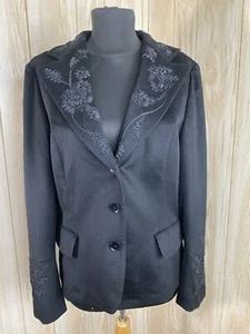MAX MARA WOOL EMBROIDERED JEWEL BLACK BLAZER SZ 10 * MUST SEE* - Picture 1 of 6