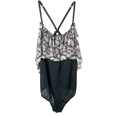 Cacique NWT Women's Seriously Sexy Black Bodysuit w/Lace Ruffle Size 18/20 - Image 1 of 4