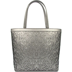 Roberto Cavalli CLASS silver leather Shopper bag with arabesque perforation