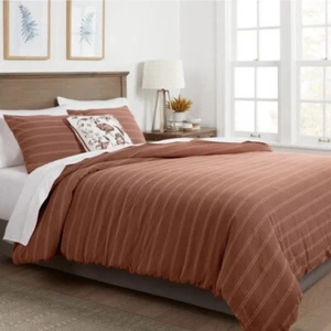 King Size 3 pc Threshold Simple Woven Stripe Comforter & Sham Pretty Cognac - Picture 1 of 4