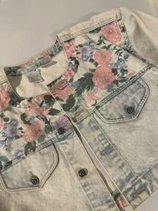 Nuovo Industriale Women’s Denim Floral Acid Wash Crop Jacket M Vintage - Picture 1 of 5