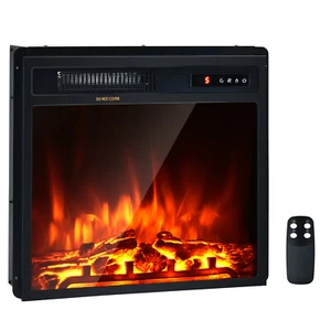 18" Electric Fireplace Freestanding & Recessed Heater Log Flame Remote 1500W - Picture 1 of 11