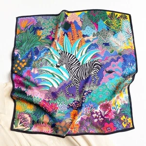 100% Mulberry Silk Square Scarf Women neckerchief Jungle Zebra Print Silk Scarf - Picture 1 of 5
