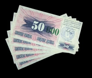 5 Stck. Bosnien 50000 (50.000) DINARA Banknoten P-55g hoch grüne Nullen / aUNC/1993 - Bild 1 von 2