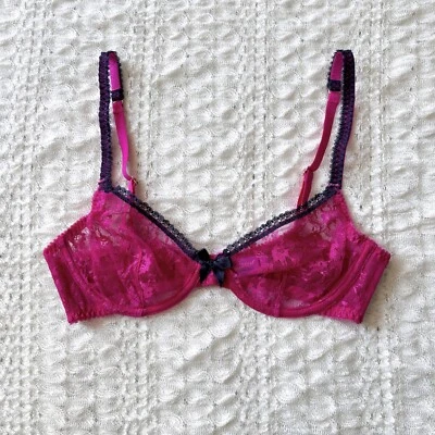 Бюстгальтер L'agent By Agent Provocateur ярко-розовый и темно-синий кружевной без подкладки 34C - Изображение 1 из 4