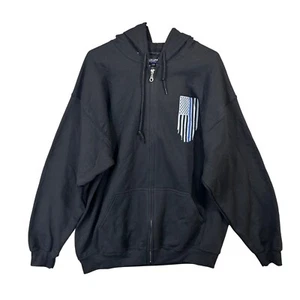 Thin Blue Line Hoodie Men's Size XL Full Zip Black Graphic Print USA Flag EUC - Picture 1 of 11