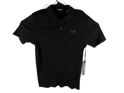 Karl Lagerfeld Paris Polo Shirt Mens Medium Short Sleeve Ribbed Black - Image 1 of 4