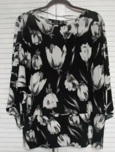 Women's "Strazzi," Plus Size 2X,Tunic, Black, White, Gray Orchids - Picture 1 of 4