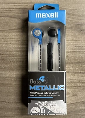 Maxell Bass 13 fones de ouvido metálicos microfone embutido controle de volume azul baixo profundo rico - Imagem 1 de 4