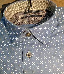 NWT Ted Baker men's 4(L) short sleeve button down shirt Geometric Jacq Slim Fit - Picture 1 of 14