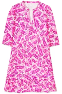 Women's Dress - Pink Palm Leaf Printed Dress - Midi Dress - 100% Cotton - XL - Picture 1 of 3