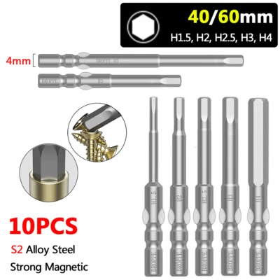HQ 5pcs 4mm Round Shank Hex Bits H1.5-H4 Fit for 800 Torque Electric Screwdriver - Image 1 of 4