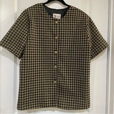 Vintage Maggie Sweet ladies black and gold houndstooth short sleeve jacket  1X - Image 1 of 4