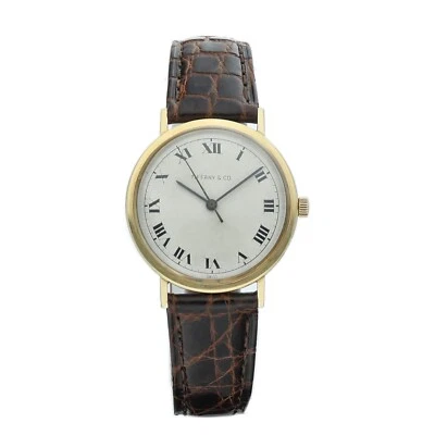 Vintage Tiffany & Co. 34 mm 18k Yellow Gold Roman Leather Automatic Wrist Watch - Image 1 of 4