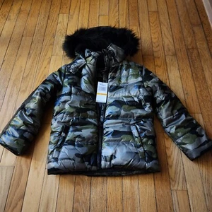 Hudson Kids Unisex Fur Hood Winter Camouflage Camo Puffer Jacket Size Small 7 - Picture 1 of 7
